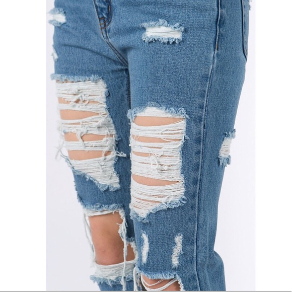 Retro Straight-leg Distressed Holey Ripped Jeans - Picture 6 of 9